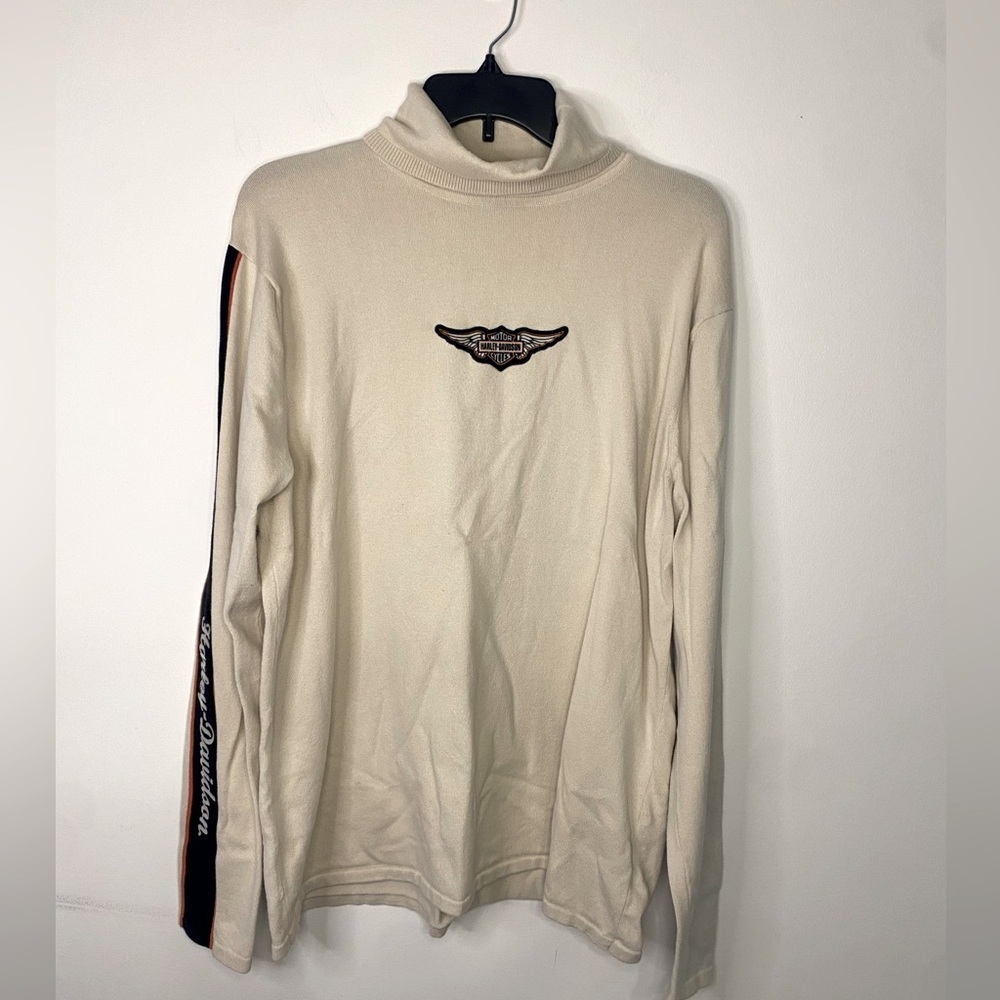 Harley Davidson Womens Tan Long Sleeve Turtleneck Shirt Bikercore Moto Size 2W